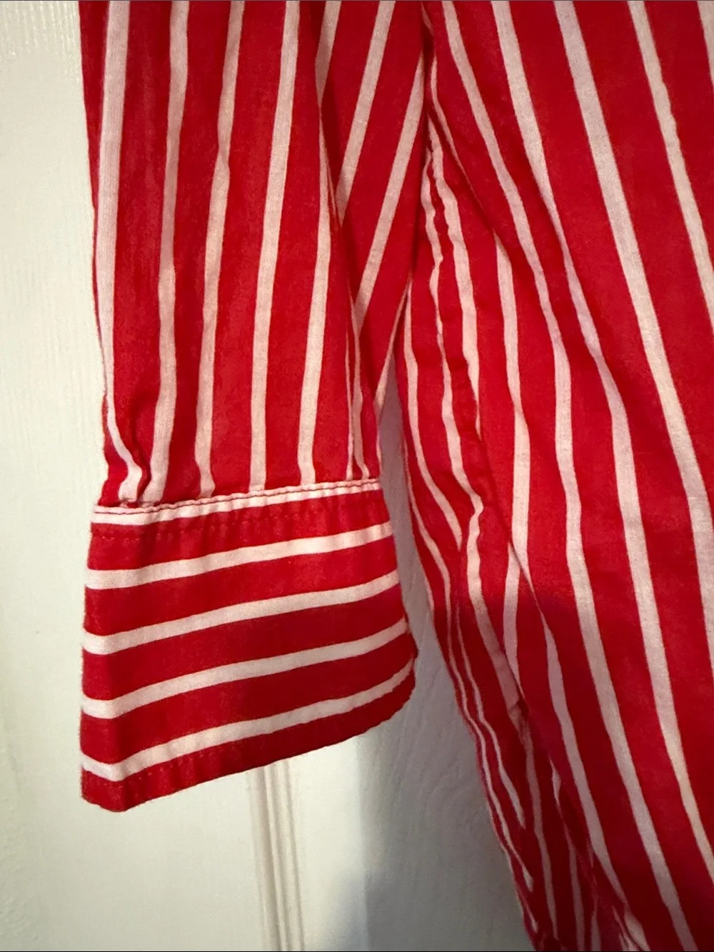 J. Crew Red and White Vertical Stripe Button-Down Shirt